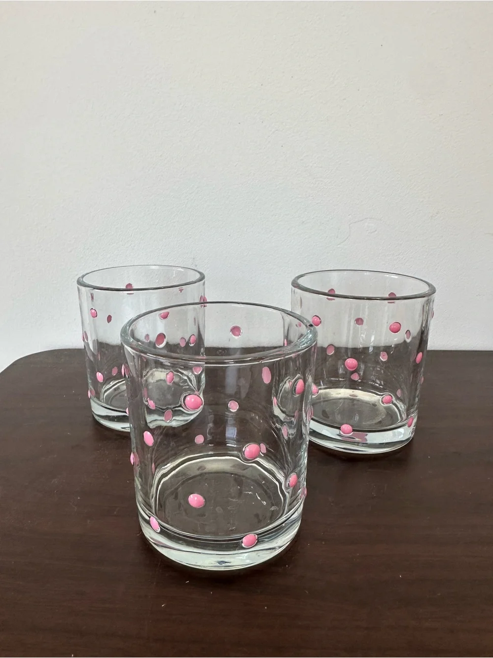 Clear Glass Tumbler Set with Pink Polka Dots - 3pc